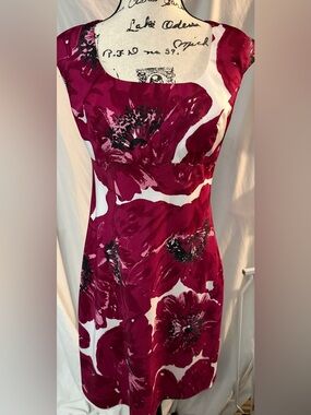 Ann Taylor Fuchsia Floral Midi Sheath Dress